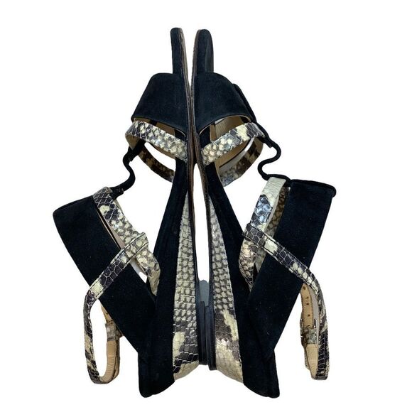 🔵Aquatalia Black Suede & Snakeskin Embossed Leather Wedge Sandals 7.5 - Picture 4 of 9